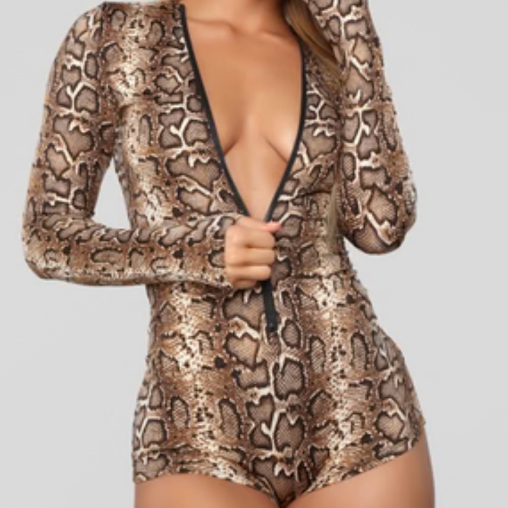 Fashion Nova Brown Snake Print Romper